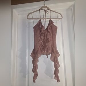 Papermoon Glittering Ruffled Halter Top in Brown
